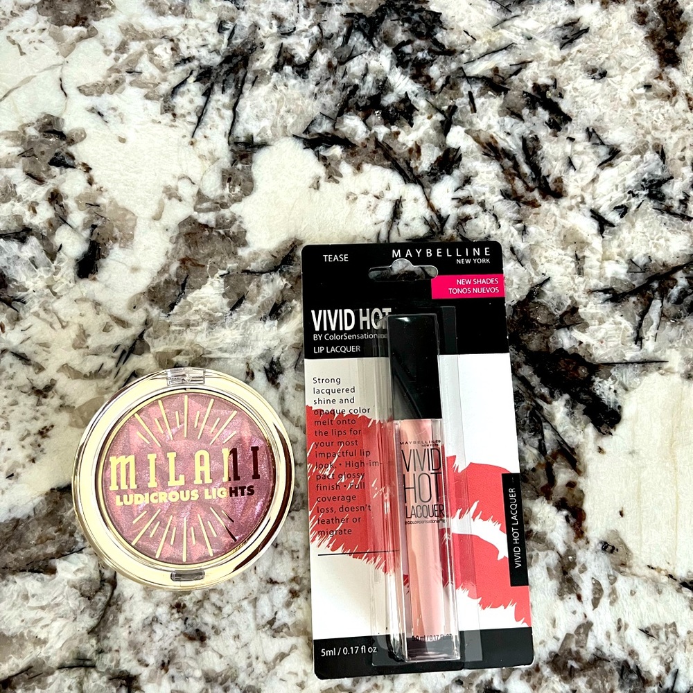 Bundle set lot milani maybelline makeup highlighter and lip lacquer tease new